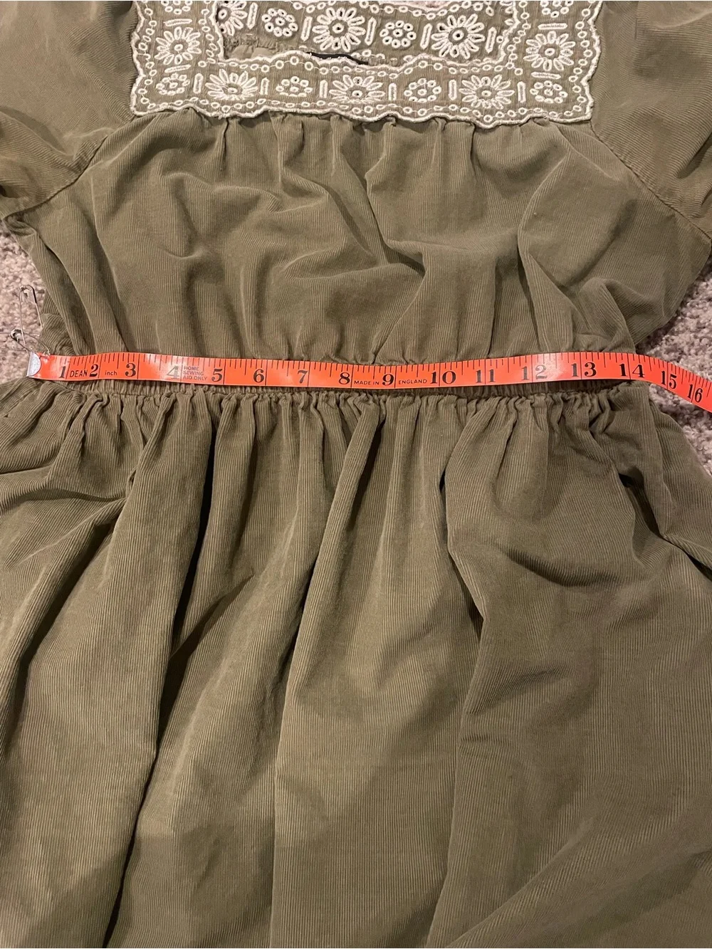Madewell Olive Green Square-Neck Embroidered Long-Sleeve Dress
